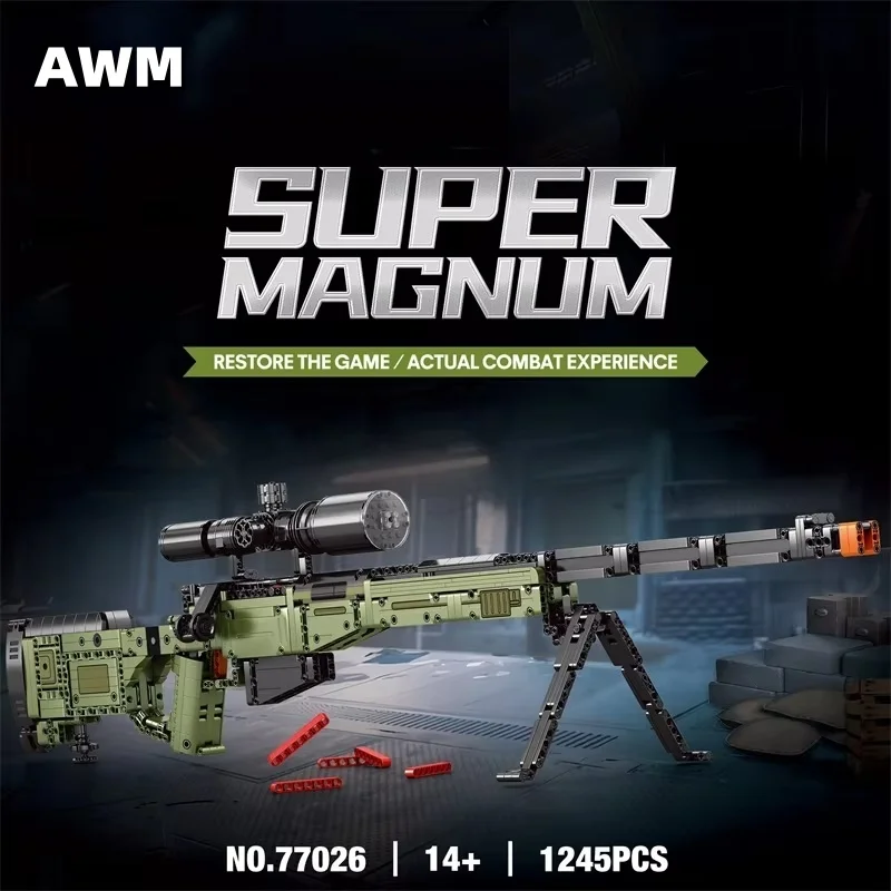 

1245pcs AWM Sniper Rifle NO.77026 Model Building Blocks Military Weapon Super Magnum With Scope Bricks Toys Set Children Gift