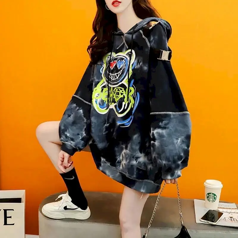 

Fashion Hoodies Women Autumn Winter Trendy Hooded Jacktes Casual Tie Dyed Hoodie Loose Design Hooded Coat Gothic Clothes Woman