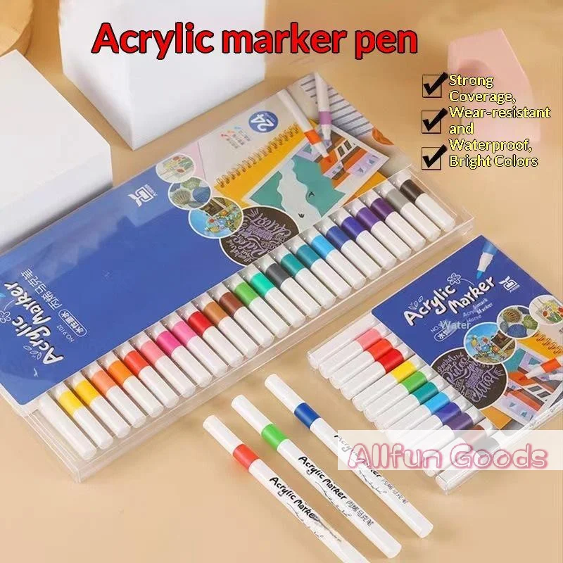 [TG835]24 Colors Acrylic Paint Markers Waterproof Vibrant Colors For Art Creation DIY Crafts Drawing School Projects