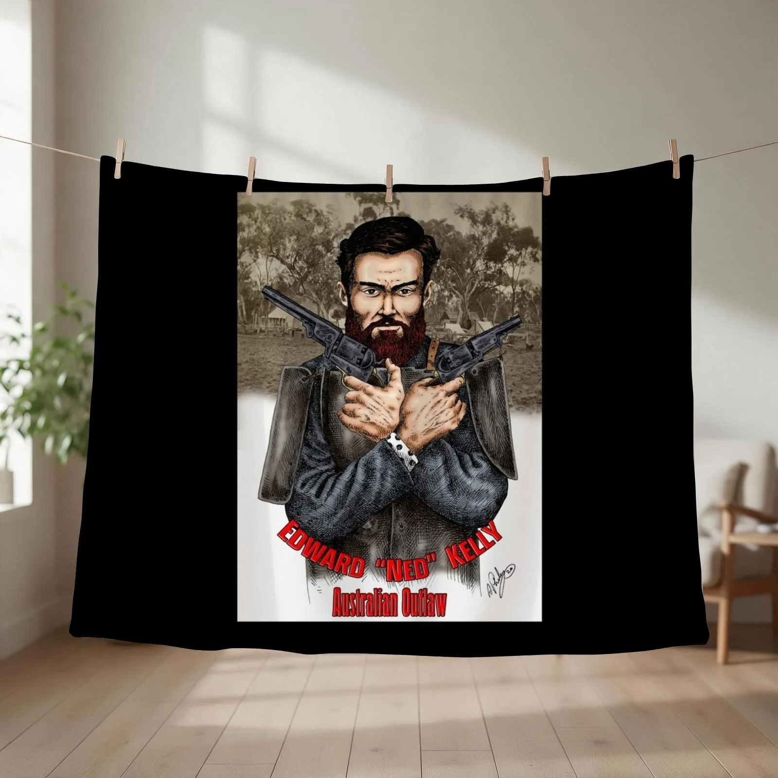 Ned Kelly Australian Outlaw Throw Blanket couch cozy soft plush fuzzy picnic outdoor blanket