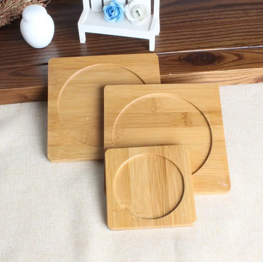 Square Wooden Bamboo Drink Coasters Unfinished Wood Circle Cup Coasters Home Kitchen Office Table Decoration ni162