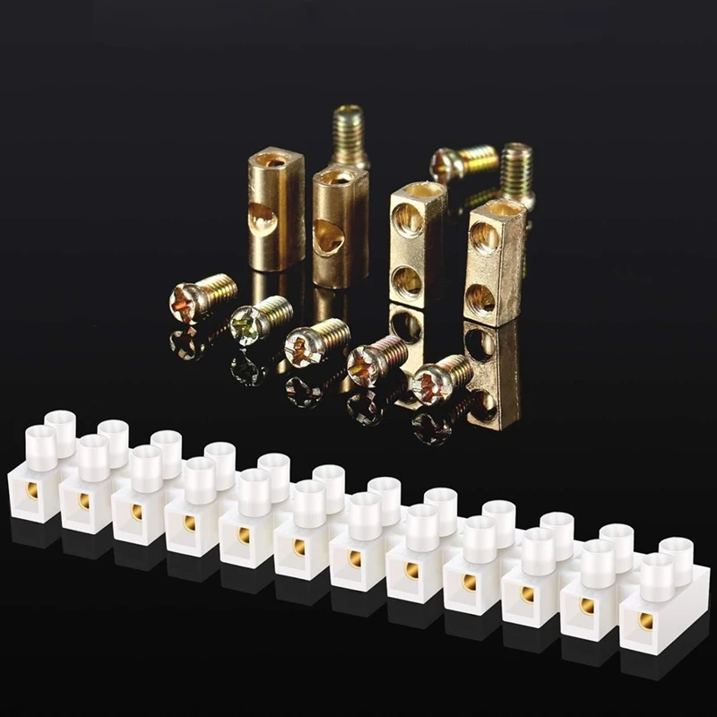 50Pcs Terminal Block White Screw Terminal Connector Dual Row Electric Barrier Block 12-Position Terminal Strip,10A 380 V