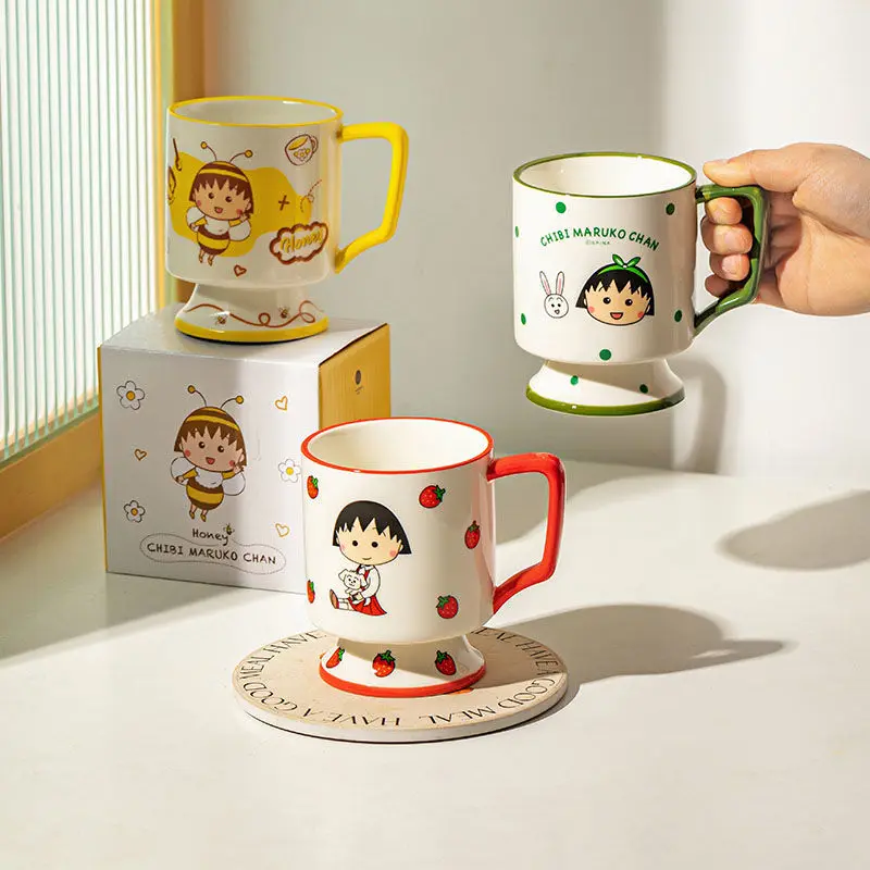 Miniso Chibi Maruko-Chan Cute Ceramic Mug Creative Love Heart Coffee Cup Couples Cup Breakfast Milk Tea Mug Valentine'S Day Gift