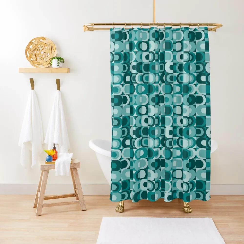 

70s Pattern Retro Inustrial in Blue Teal Theme Shower Curtain Window Shower Set Curtain