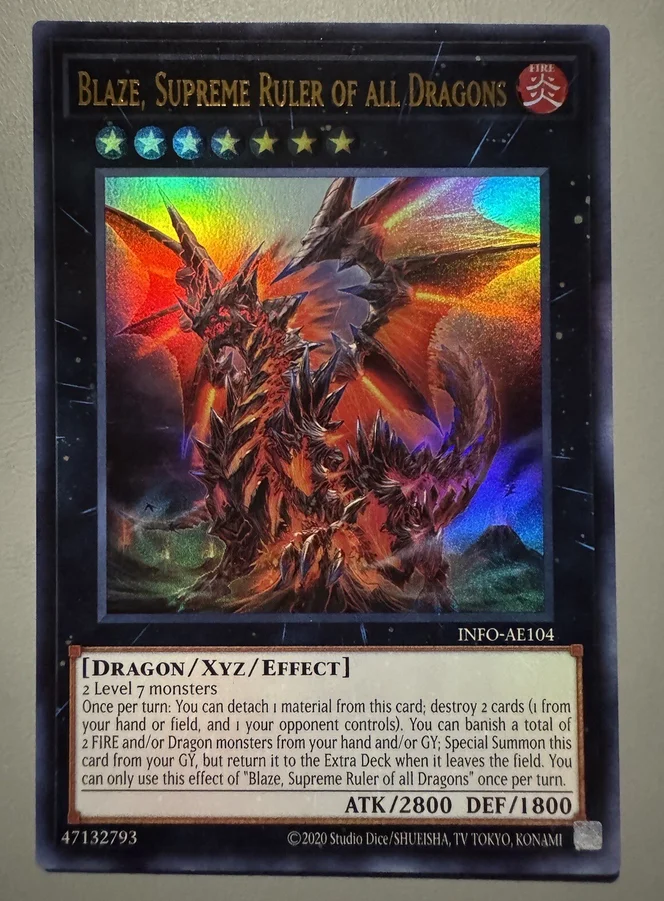 Yu-Gi-Oh YGO KONAMI Duel Monsters INFO-AE104 Blaze, Supreme Ruler of all Dragons Ultra Asian English Collection Mint Card
