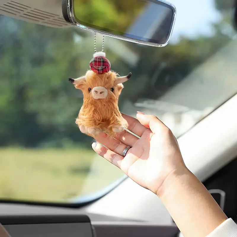 

Car Highland Cow Plush Accessories Car Hanging Ornaments Automotive Rear View Mirror Pendant Car Cow Plush Decoration Ornaments