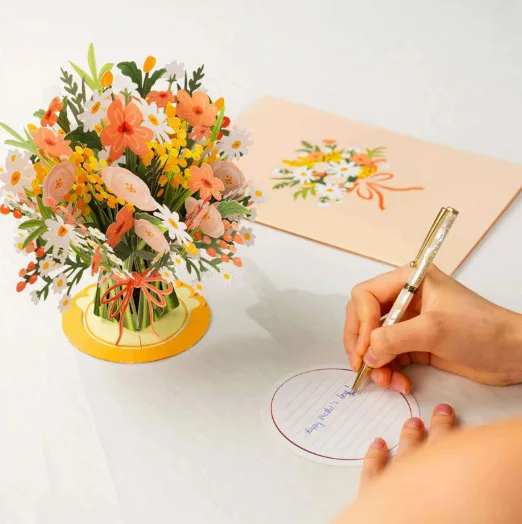 Tarjeta de San Valentín 3D con Flores Silvestres, Tarjeta de Felicitación Romántica Hecha a Mano para Amantes, Regalo de Aniversario o Cumpleaños