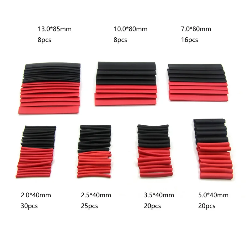 Assortimento di tubi termorestringenti 2:1 da 127 pezzi: tubo in poliolefina nera e rossa per cavi per auto, kit avvolgenti per guaine