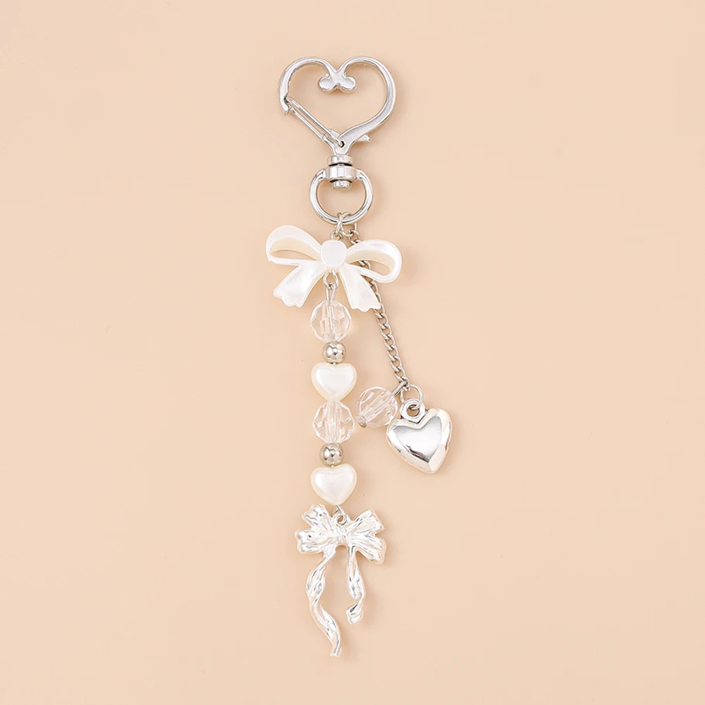 Süße Schleife Liebe Herz Schlüsselanhänger Kristall Perle Schlüsselanhänger Anhänger für Frauen Mädchen Handtasche Dekor DIY handgemachte Schlüsselanhänger Geschenke