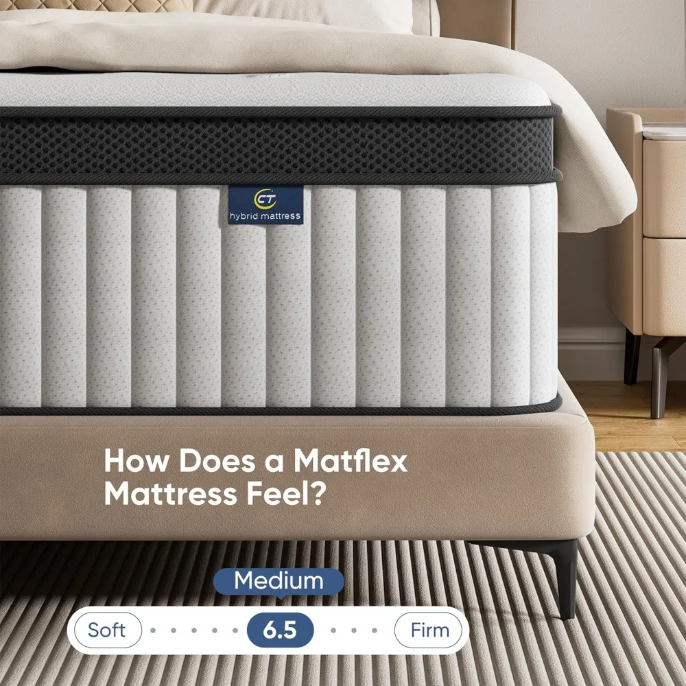 10-Inch Full-Size Hybrid Mattress in a Box: Memory Foam and Pocket Coil, Fiberglass-Free, Soft and Breathable Medium Firmness