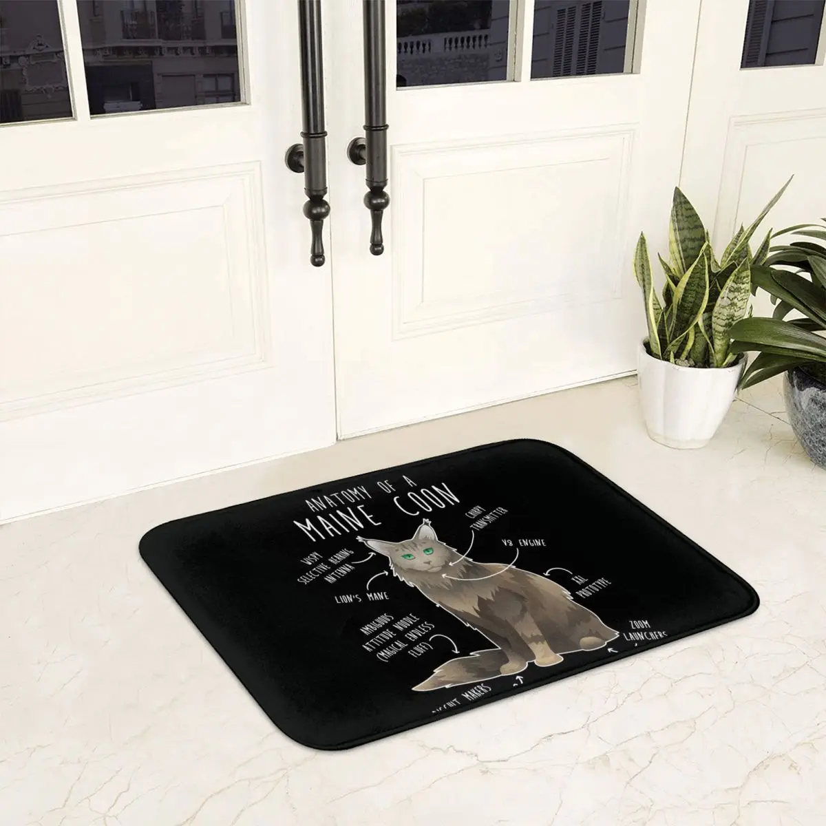 Maine Coon Cat Anatomy Doormat Non-slip Super Absorbent Bath Mats Home Entrance Rugs Kitchen Bedroom Carpet Hallway Footpad