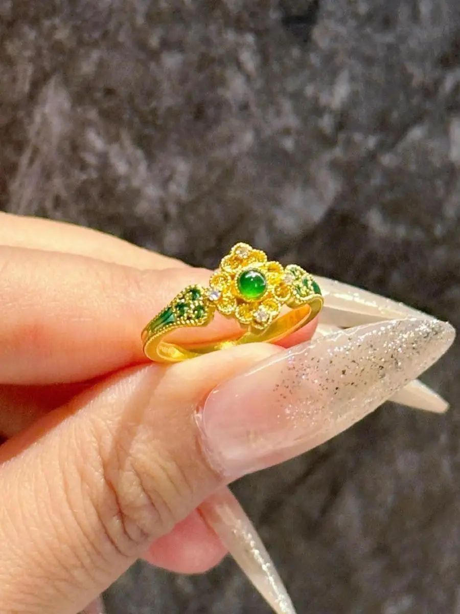 

Винтажное кольцо с имитацией сапфира в китайском стиле, с гравировкой, универсальное, с глазурной отделкой, в дворцовом стиле, на кончик пальца