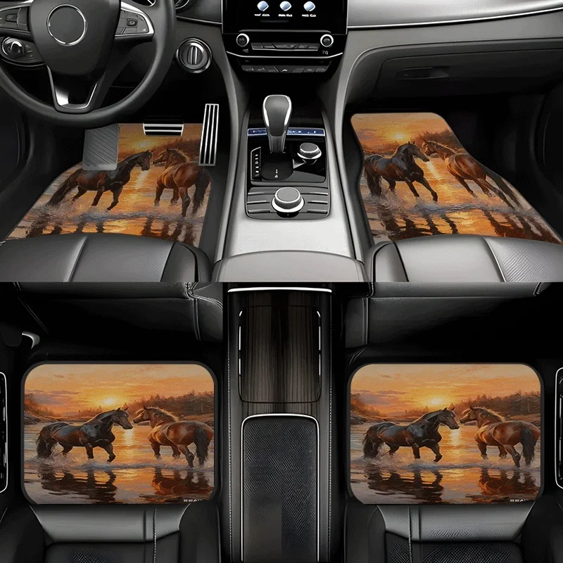 4pcs Car Floor Mat Set | Carpet Material  Fits Sedans/SUVs/Trucks All-Season Stain-Resistant And Wear-Resistant Galloping H