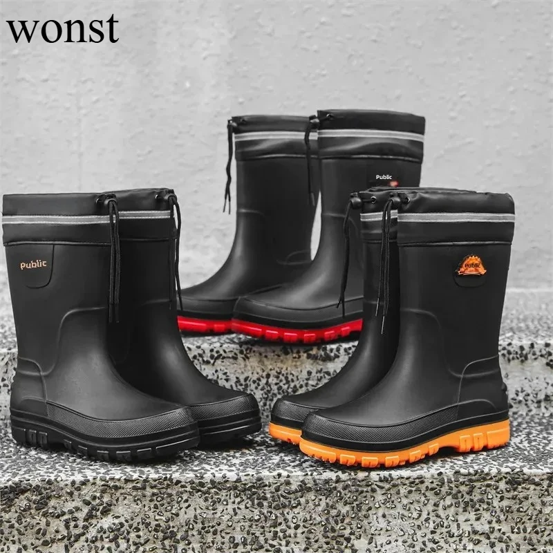 

Men's Short Rain Boots Fashionable Anti-slip Fishing Kitchen PVC Material round Toe Flat Bottom Shoe Comfortable Polyurethane In