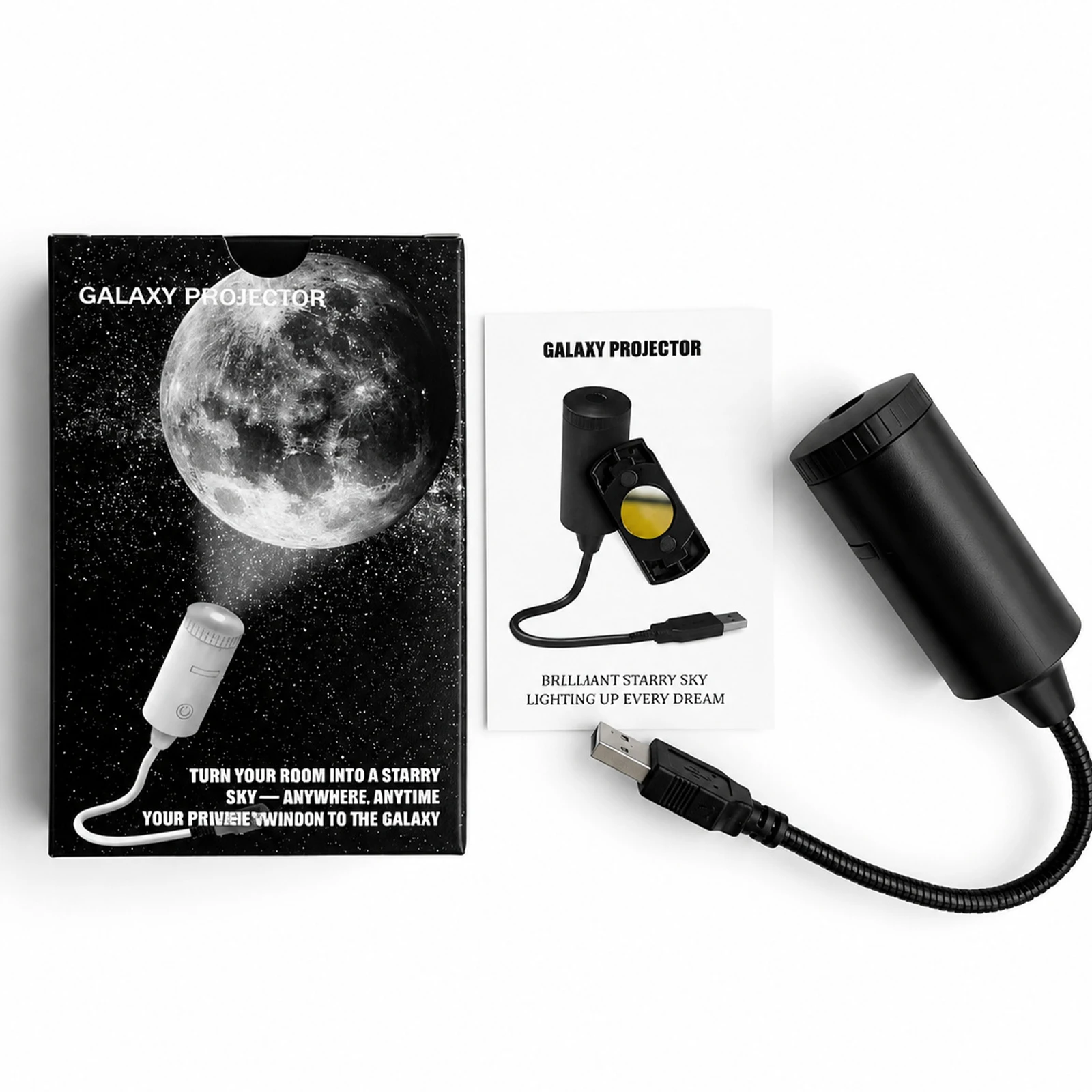 USB 360° Adjustable Starry Sky Galaxy Projector Lamp Focus Adjustable Moon Night Light Romantic Atmosphere Light for Bedroom