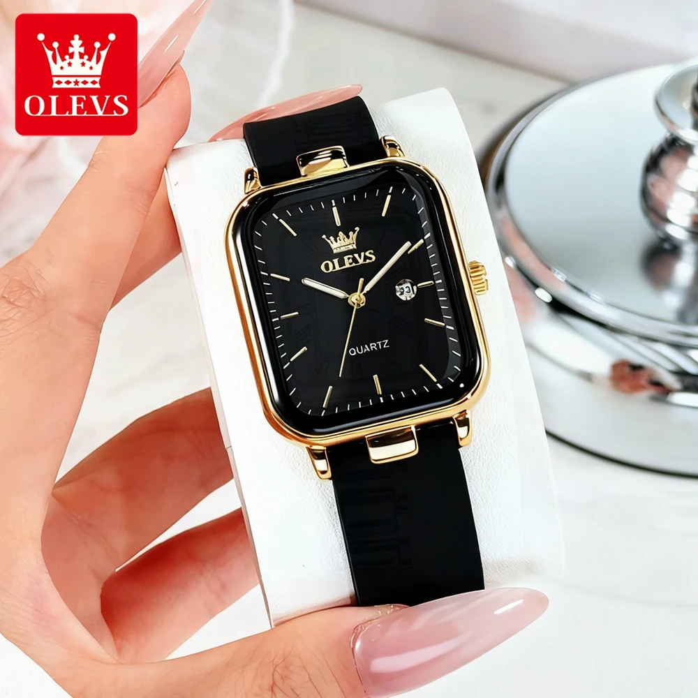 

OLEVS Women's Watches Simple Fashion Silicone Strap Waterproof Luminous Date Original Brand Quartz Square Wristwatch for Lady