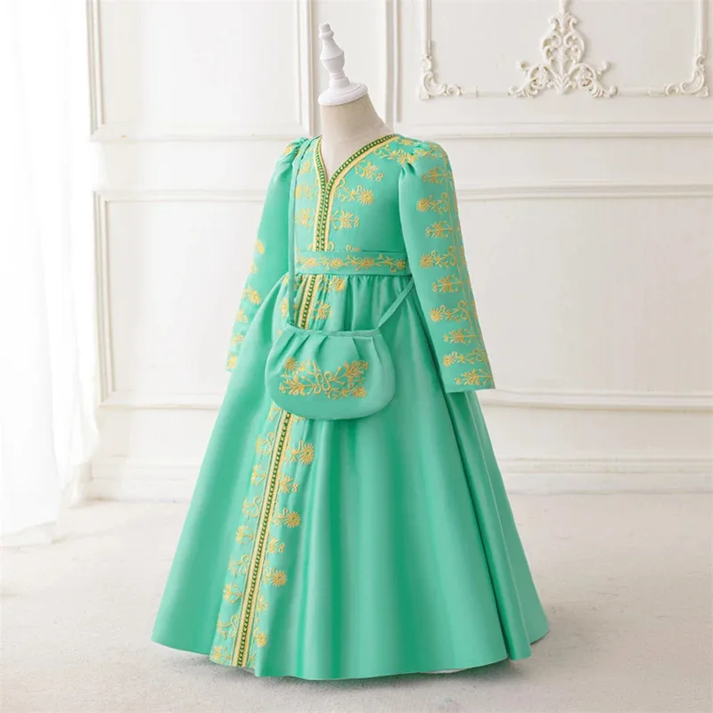 Muslim Festival Clothing Children's Elegant Party Dresses for Girls Embroidered Formal Evening Ceremonial Arabic Eid Long Dress