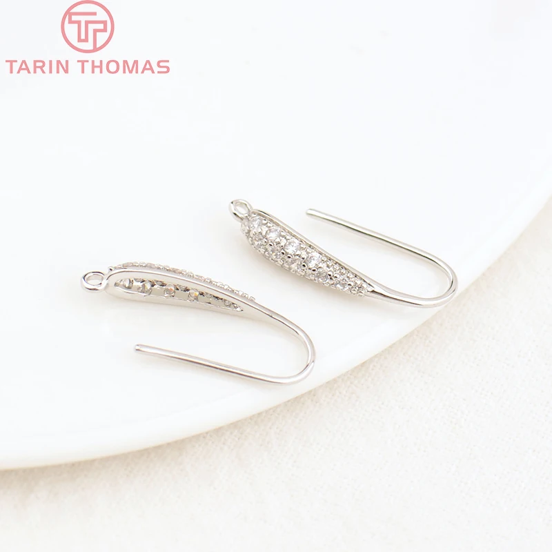 (2012)6PCS Height 20MM 24k Gold Color Plated Brass With Zircon Earrings Hook High Quality Jewelry Earrings Accessories Wholesale