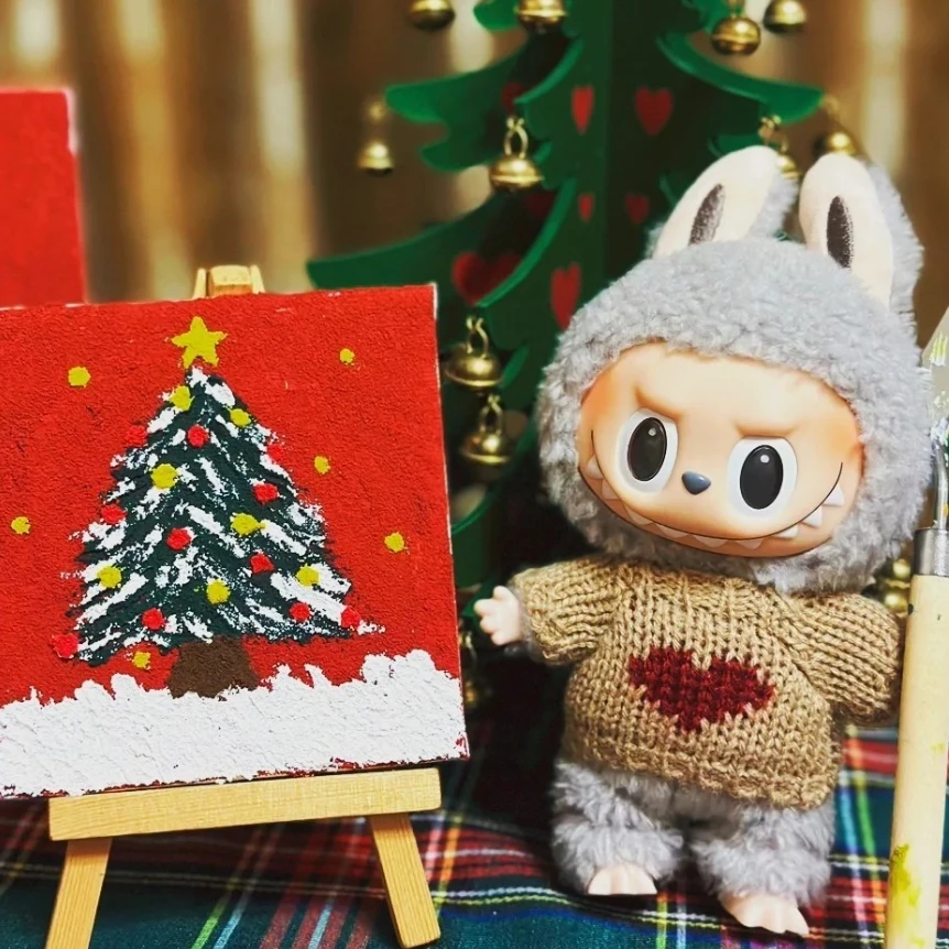 

For Labubu Ropa Outfit Kawaii Sweater Jacket & Cute Woolen Hat Labubu Accessories