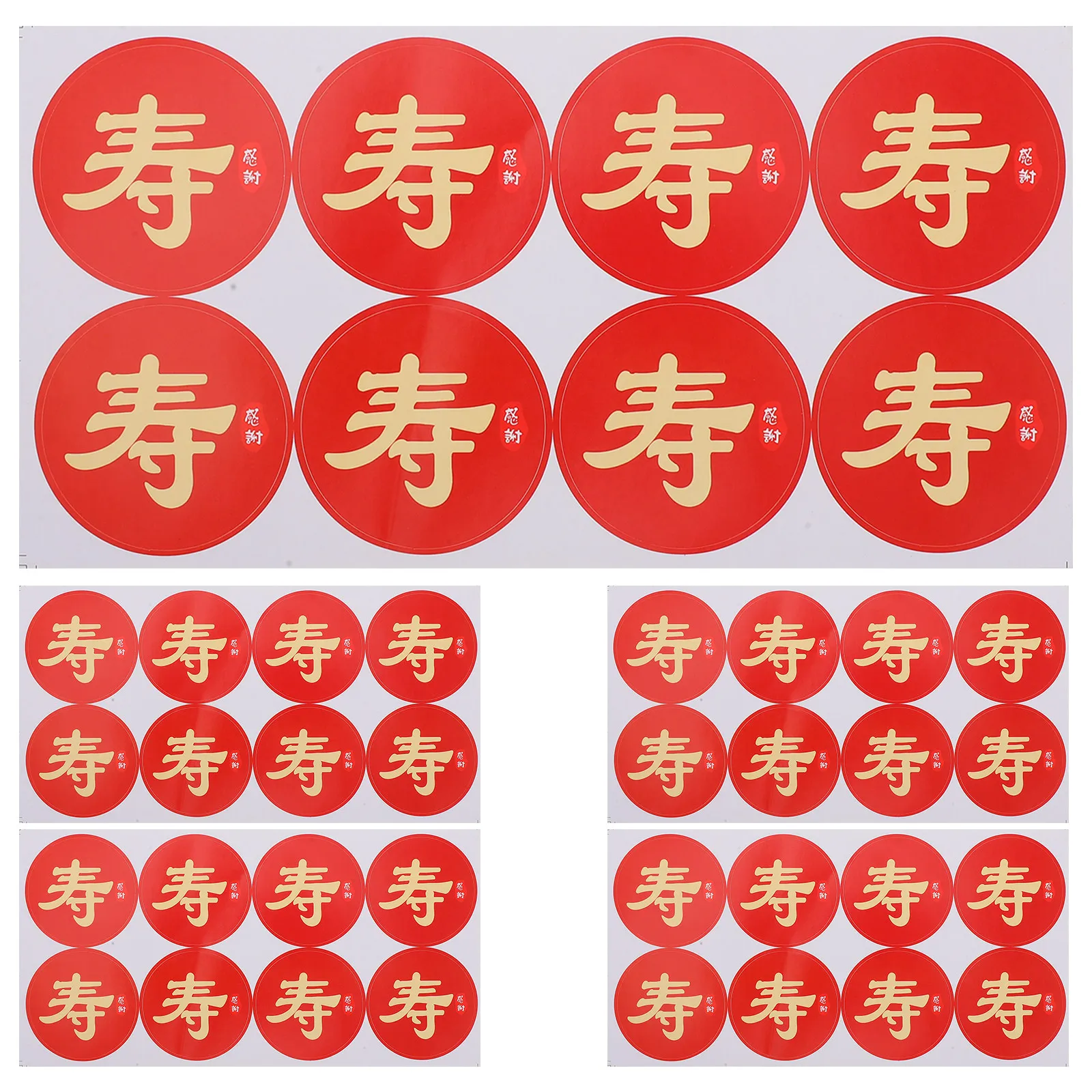 40 Pegatinas de Caracteres Orientales de la Suerte Shou, Diseño Rojo Chino de Longevidad, Set de Decoración para Pasteles, Mesa de Postres, Vasos de Pudín, Cumpleaños