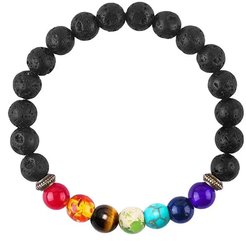 1pcs Bracelet For Men And Women Volcanic Stone Hand Beaded Colored Stone Stretch Hand Jewelry