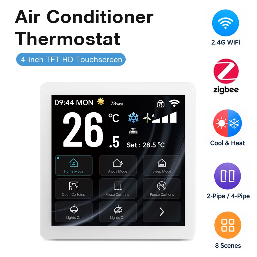 8-Scene Smart Central Control Panel Zigbee/2.4G WiFi Smart Home Thermostat Air Conditioner Temperature Controller Touch Screen