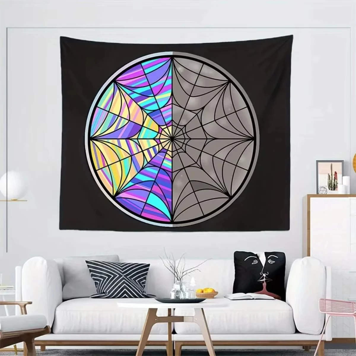 

1pc Black Spider Web Tapestry Gothic Style Colorful Wall Hanging Banner Adorned with Vibrant Spider Web Pattern Home Decor