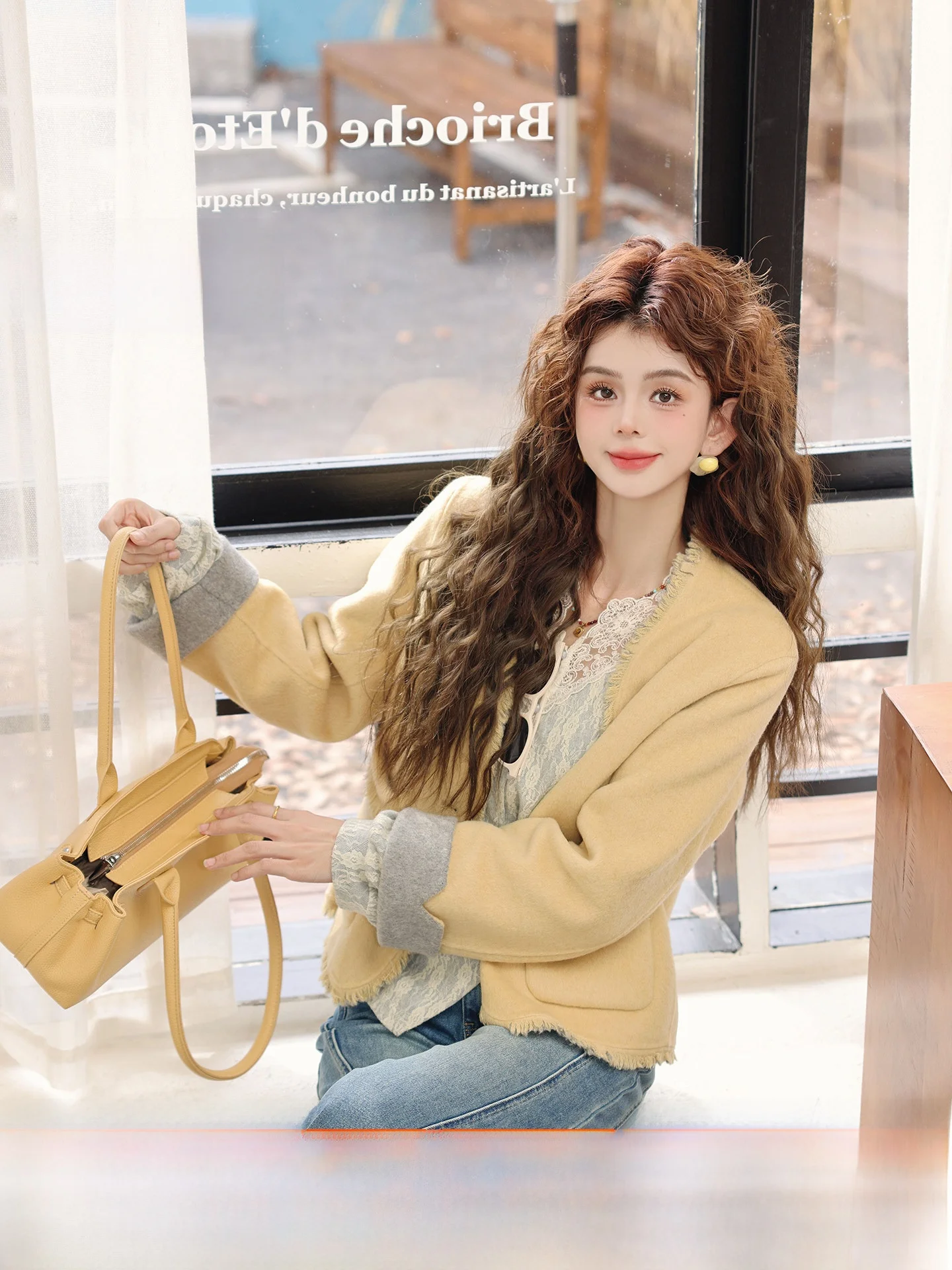 

Double-Sided Woolen Coat for Women Faionable Versatile Autumn Winter Outerwear Commute Sle V-Ne Long Sve Color