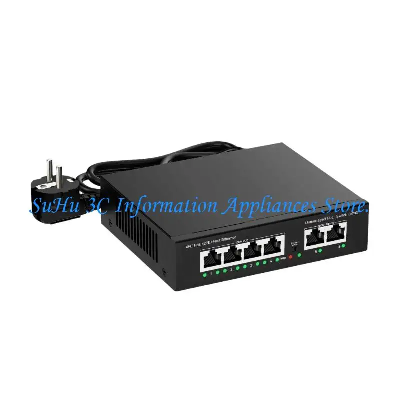 

High Performances 100Mbps POE Switches 4 Powered Port 2 Uplinks Metal Design