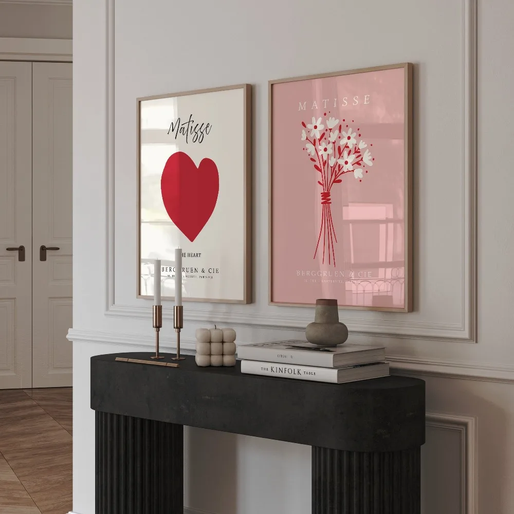 2 قطعة بدون إطار ، لوحة ماتيس هارت آرت ديكو ، باقة وردية جدار الفن ، ديكور غرفة جمالية حديثة ، ديكور جدار تجريدي #4