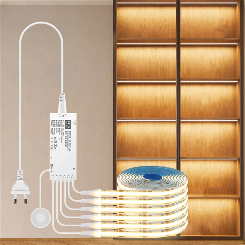 

ABHB-12X Touch Sensor Under Cabinet Light Dimmable COB LED Strip Suitable For Bedroom, Wardrobe, EU Plug