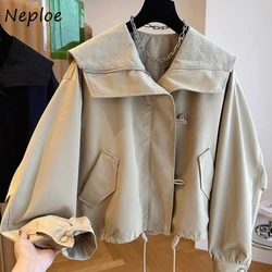 Neploe Korean Fashion Loose Sailor Collar Coats Mujer Autumn New Drawstring Jackets Y2k Long Sleeve Zipper Tops Women