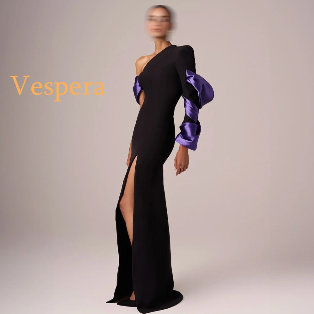 

Customized Simple Black Jersey Evening Dress Formal One Shoulder Long Sleeves Prom Dresses Luxury Special Occasion Gowns