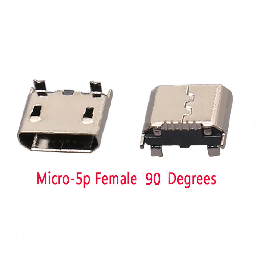 20-100PCS Micro 5 Pin Connector Female Socket USB 5P 90 180 Degree Vertical Patch Power Charging Port Jack Data Interface Jack