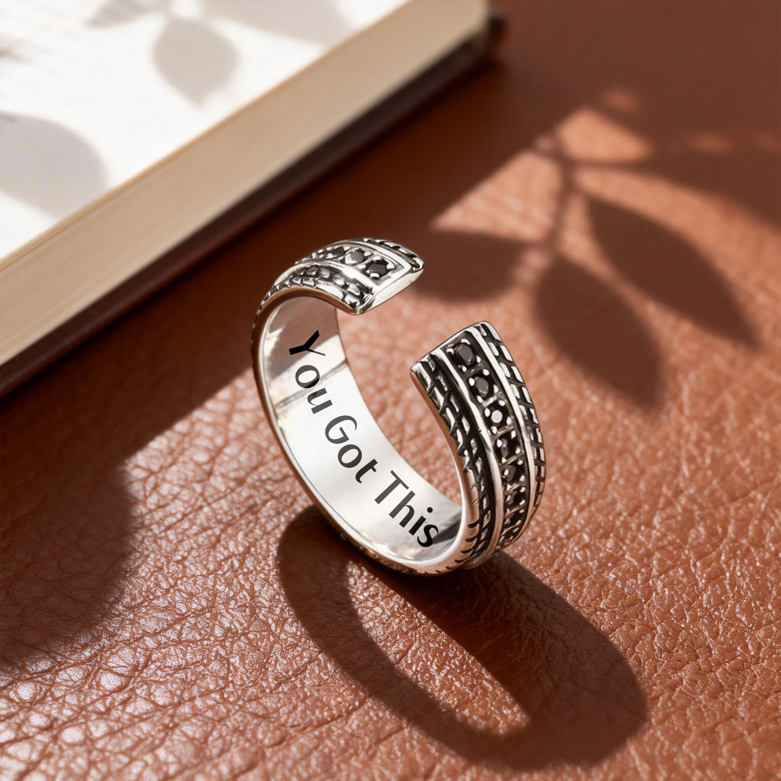 

Personality Rings for Men Women, Highend Silver Plated Copper Zirconia Adjustable Open Rings, Free engraving of names, Icons