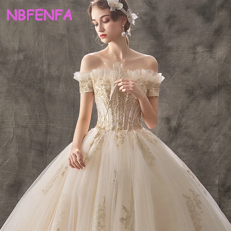 NBFENFA Sexy Off Shoulder Wedding Dresses for Women 2024 Bridal New Trailing Princess Palace Wedding Gowns Vestidos De Novia