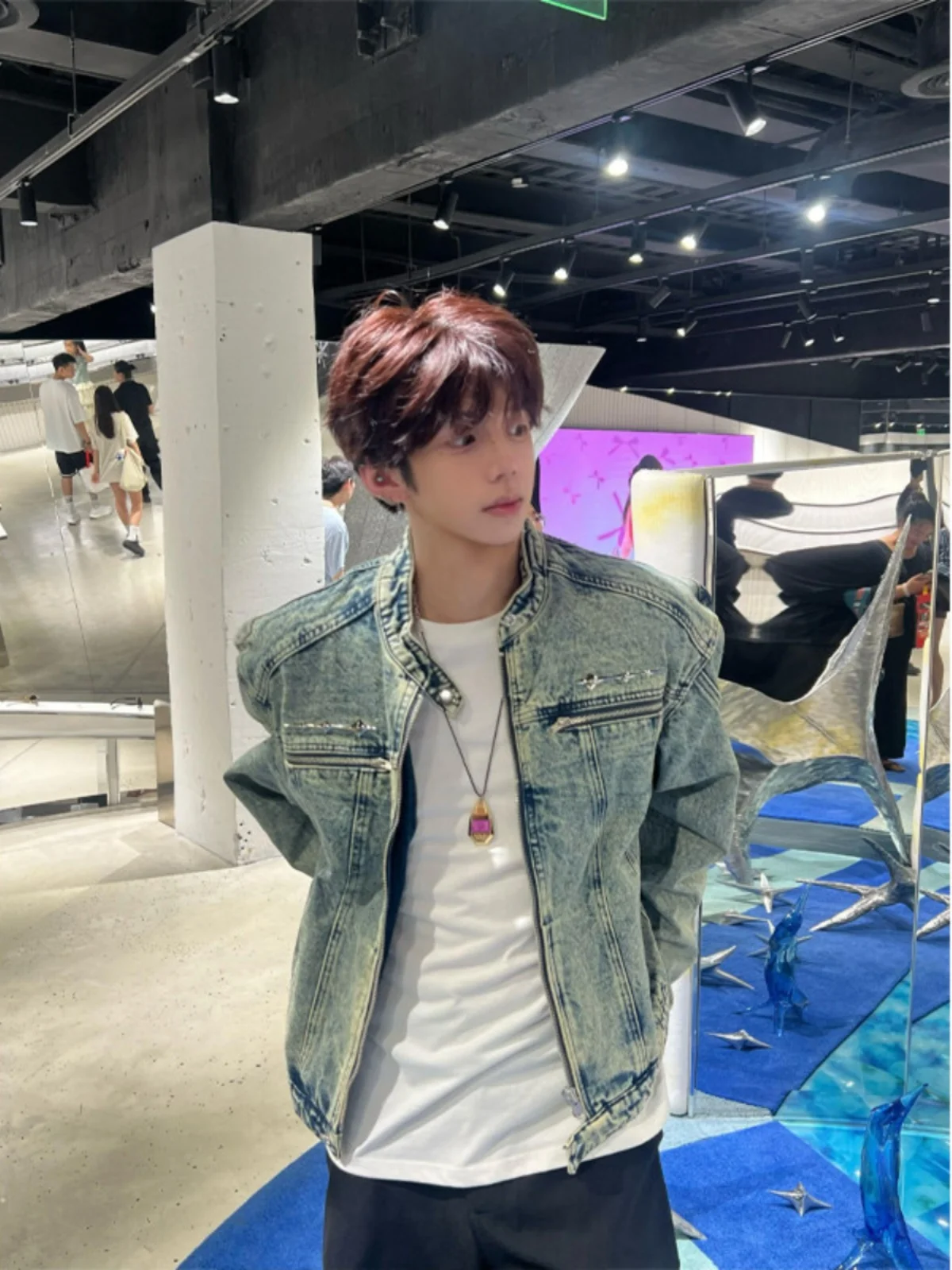 

Cleanfit ort Padded oulder Men's Denim Jaet Spring Autumn Trendy Brand High-End Feeling Haome Harrington Workwear Ja...