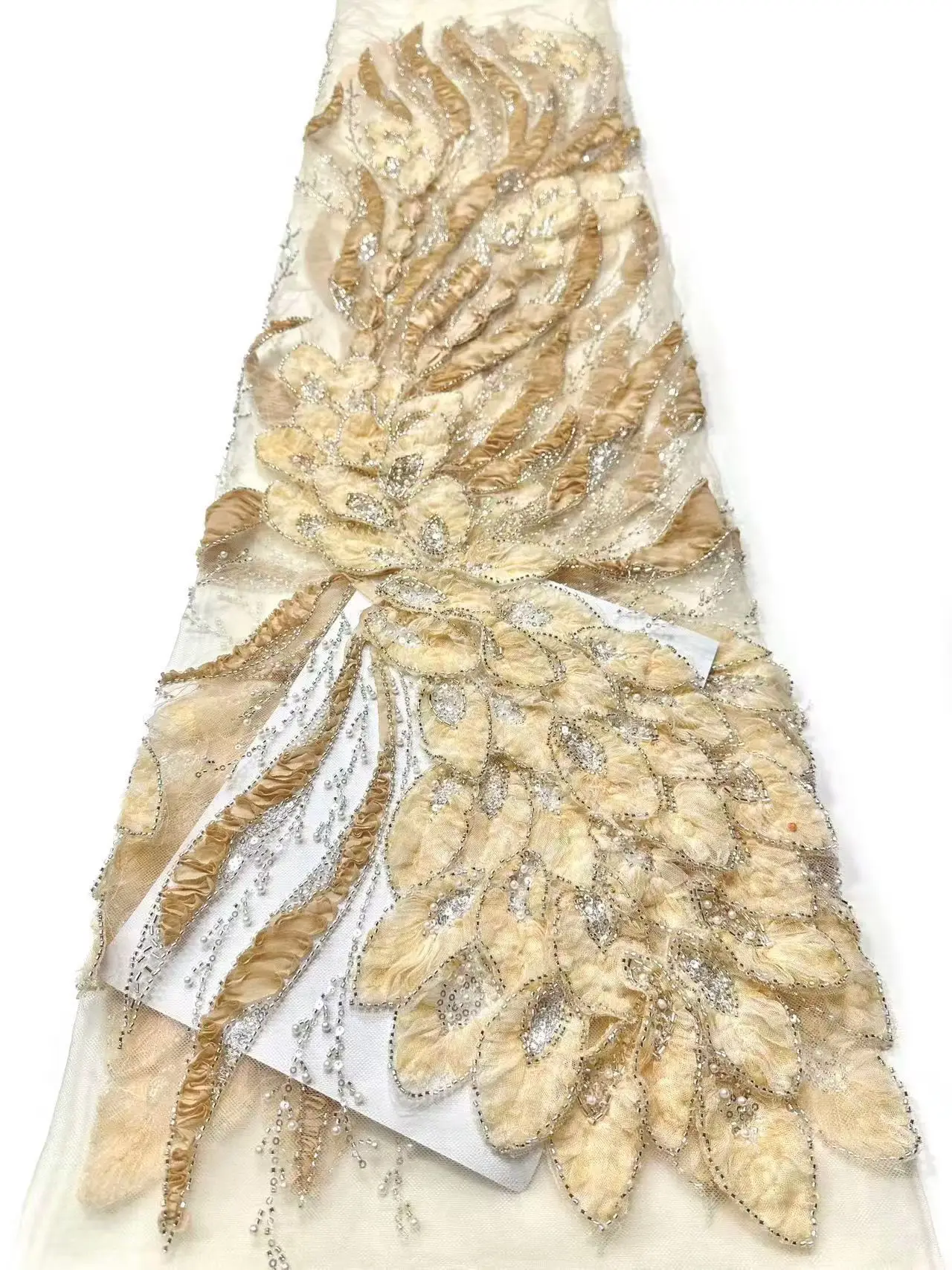 

2026 Latest High-Quality African Nigerian With Tulle Sewing Lace Fabric Guipure Embroidery Beads Dresses Sequins 5Yards DP0519