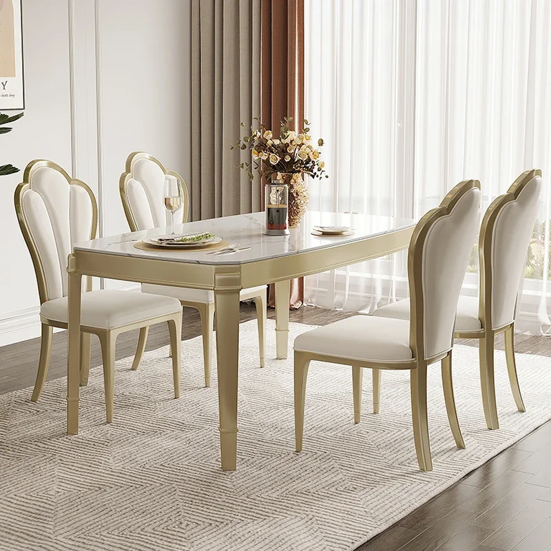 

Dining table and chair combination all solid wood modern simple small apartment rock slab dining table rectangular household