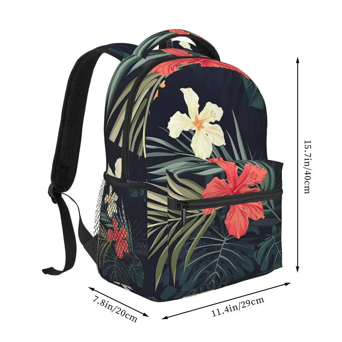 Mochilas de flores tropicales oscuras para niños y niñas, mochilas escolares de dibujos animados, bolso de hombro de gran capacidad