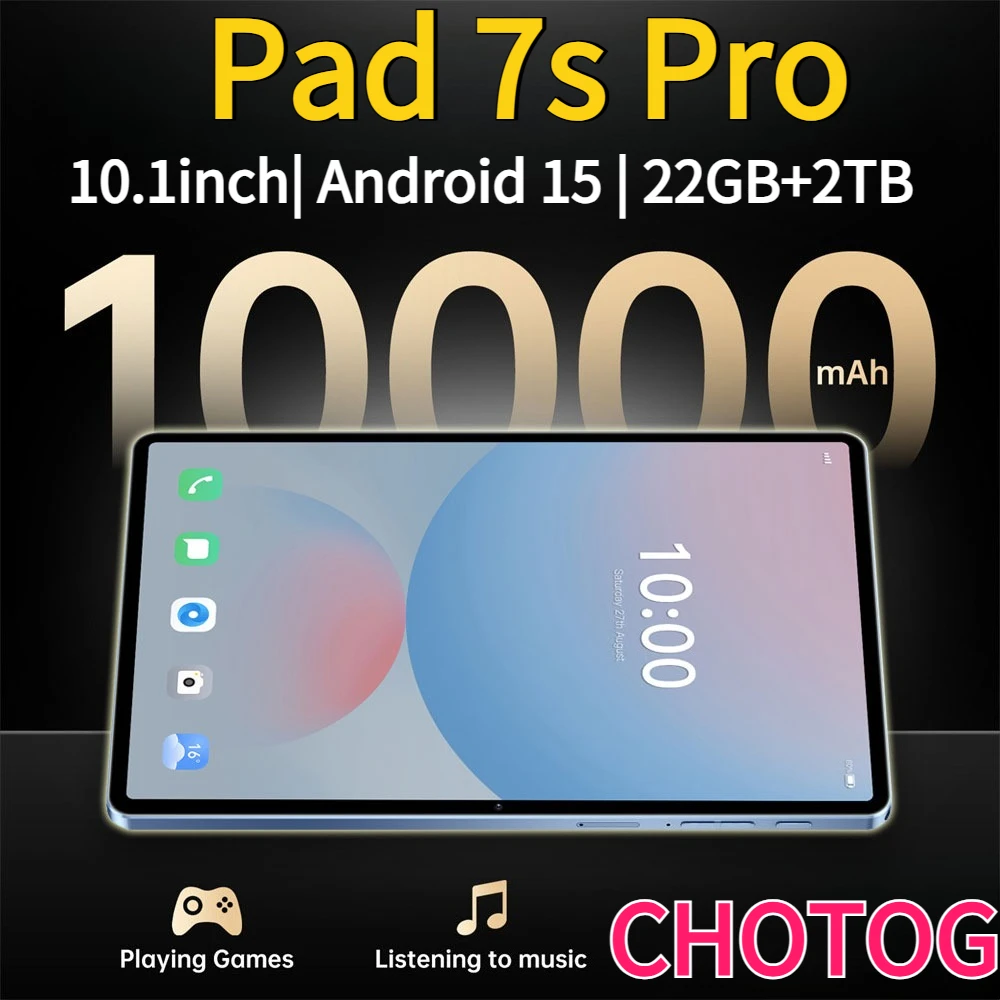 Tableta CHOTOG Pad 7s Pro 5G con doble ranura para tarjeta SIM, pantalla HD de 10,1 pulgadas, batería de 10000 mAh, 22 GB + 2 TB, tableta