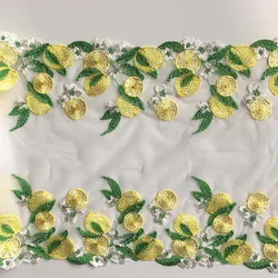 1Yard Yellow Lemon Embroidered Lace Trims For Sewing Tulle Mesh Cloth Accessories Lingerie Bra Wedding Dress Decor