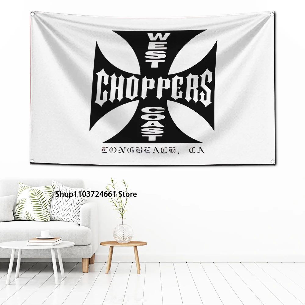 60x90cm West Coasts Chopper Motorcycle Flag Polyester Digital Printing Banner for Garage Wall Art Out Door Decoration