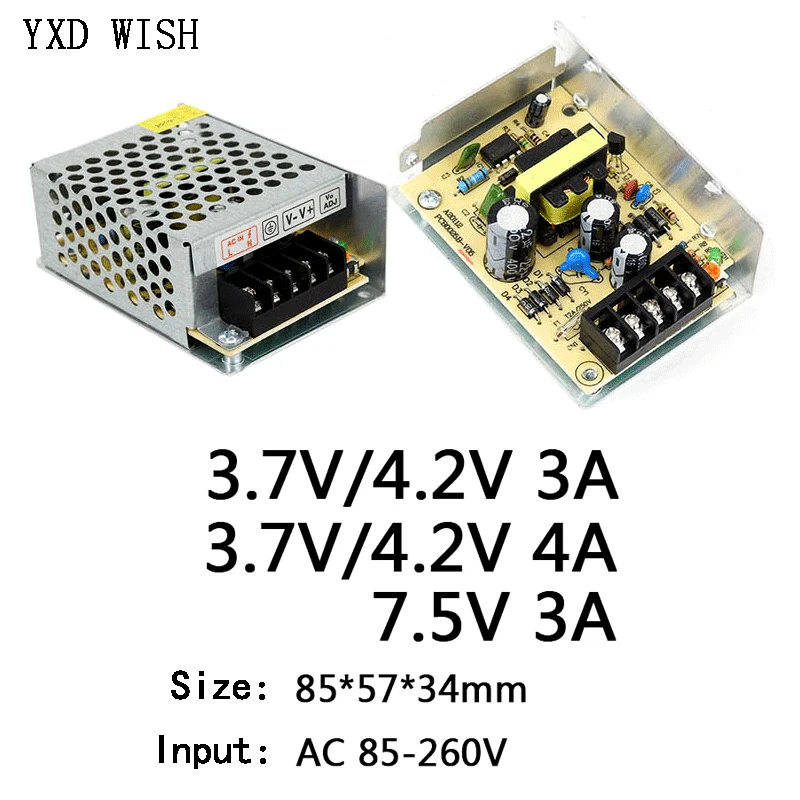 Fuente de alimentación conmutada de 220V a 3,7 V, 4,2 V, 7,5 V, 3A, 4A, 10A, 15A, 20A, 30A, 40A, AC-DC, 220V a 3,7 V, 4,2 V, 7,5 V, AC-DC