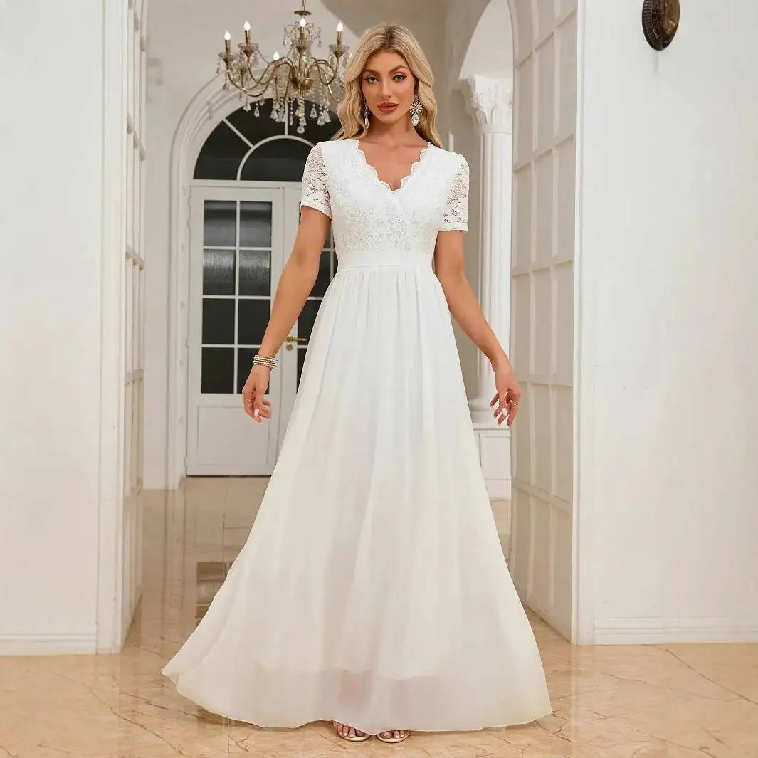 

Новинка 2024 года, женское тонкое платье с коротким рукавом и v-образным вырезом, вечернее платье, длинное платье для выпускного вечера, фея 2025, летнее платье, халат, Vestido, женское вечернее платье