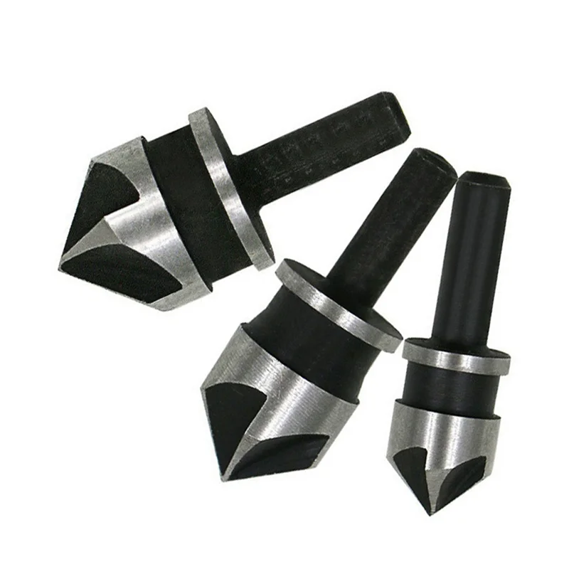 ABIY 3Pcs Woodworking 5-Edge Chamfering Machine 90-Degree Chamfering Knife 12-19Mm Tool Set Electric Drill Reaming Bit Easy Inst