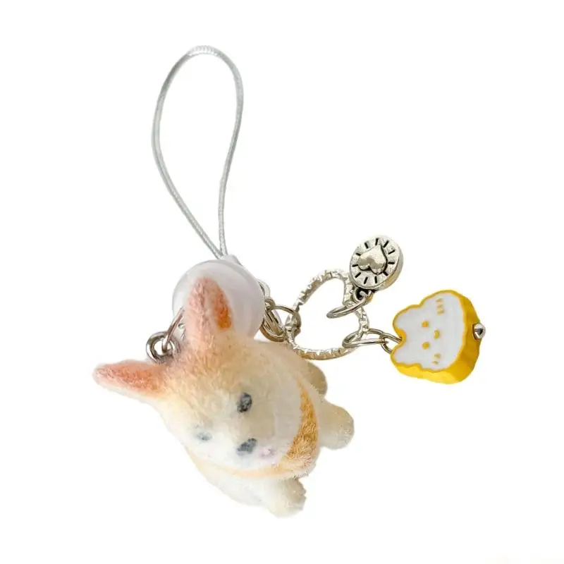 31BF Flocking Shiba Inu Keychain Soft Plush Detail Dog Charm Phone Chain Lightweight Decoration Accessory For Pet Lovers