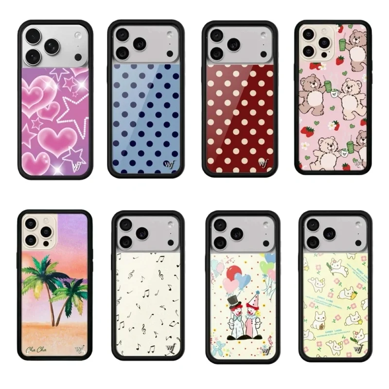 

Fashion Wildflower Strawberry Ins polka dots Phone Case for iPhone 12 13 14 15 17 16 Pro Max Plus Cute Bear 3D Wildflower Cover﻿