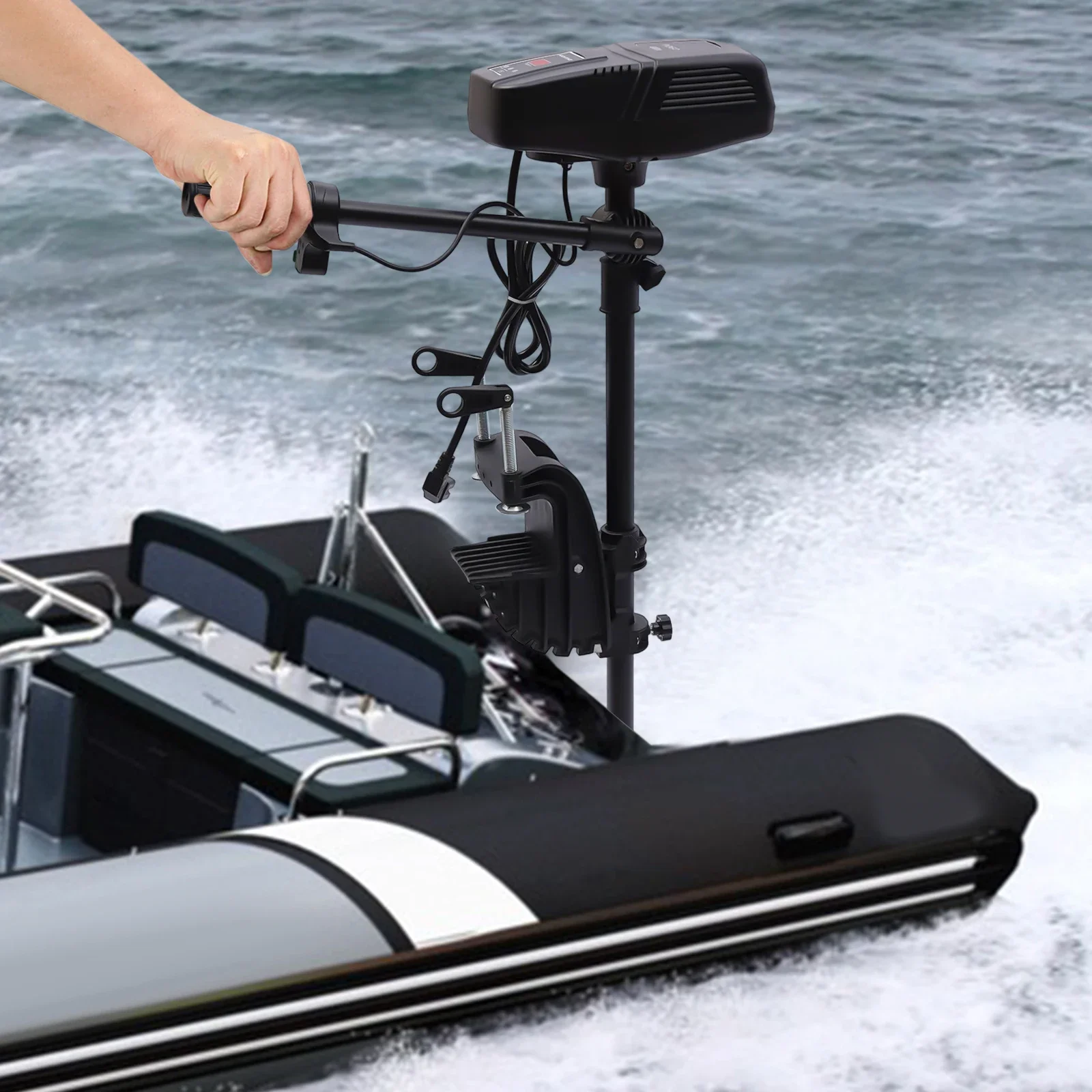 Moteur de bateau électrique pliable 1400W 48V, moteur hors-bord de pêche à la traîne, moteur sans balais, rotatif à 360 degrés