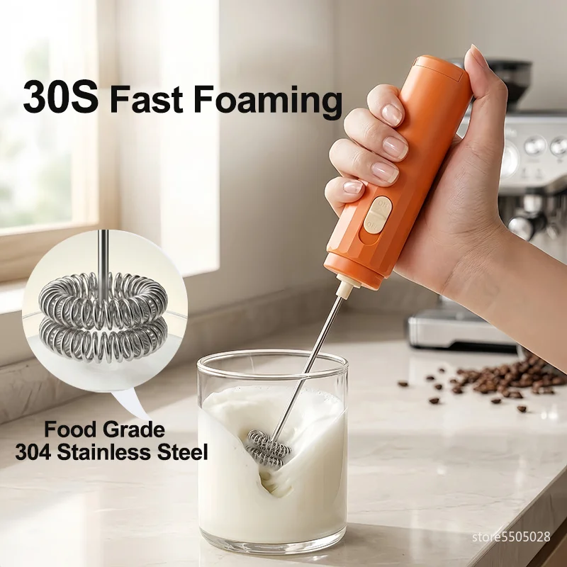 Electric Milk Frother Hand-free Portable Coffee Mixer Type-C Charging 2 Heads Mini Blender Cappuccino Foamer Egg Beater